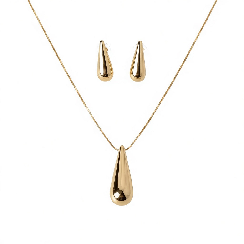 Conjunto Gota Dourada Brinco + Colar
