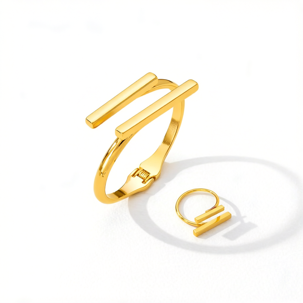 Bracelete & Anel Geometric Gold
