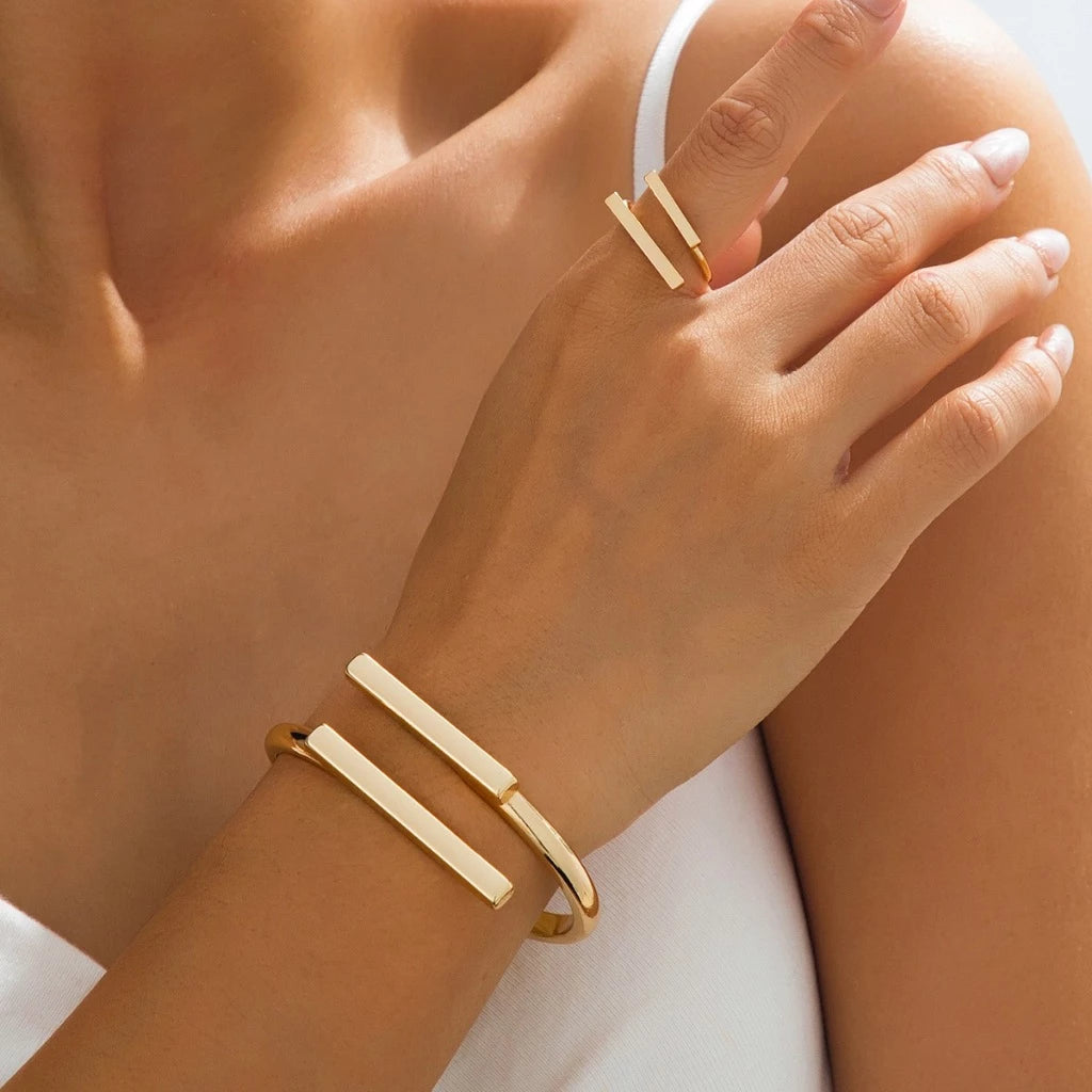 Bracelete & Anel Geometric Gold